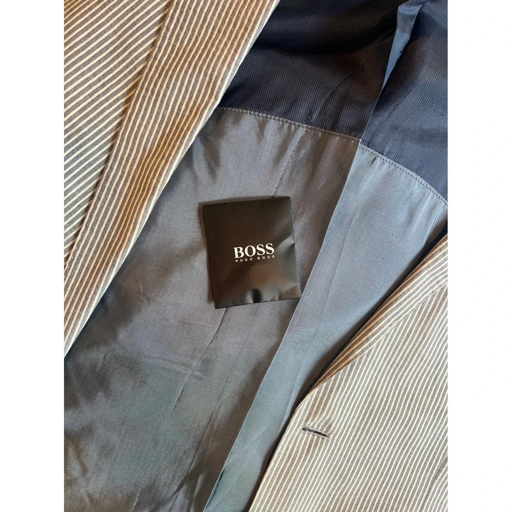 Hugo Boss Mens Hedge1 Gense1 Blue White Striped Cotton Blazer Sport Coat 40R